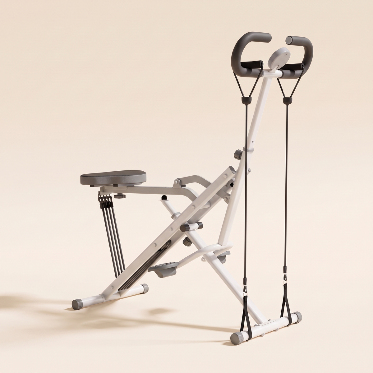 Foldable squat machine in grey on a cream studio background