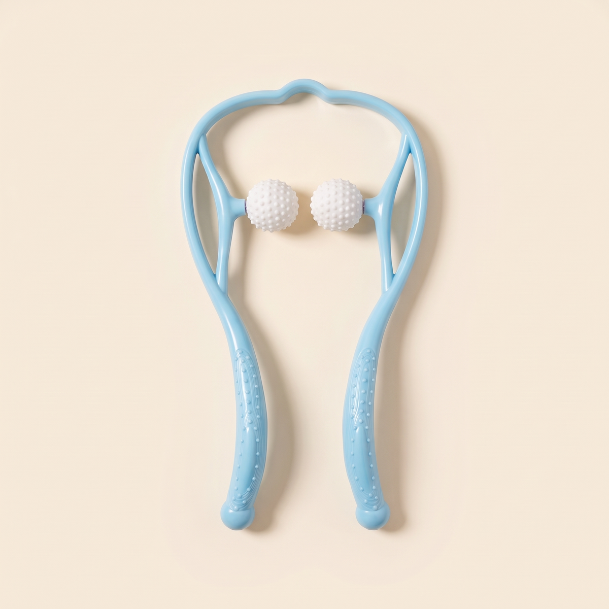 Top view of the blue dual point neck massager showing the full curved frame