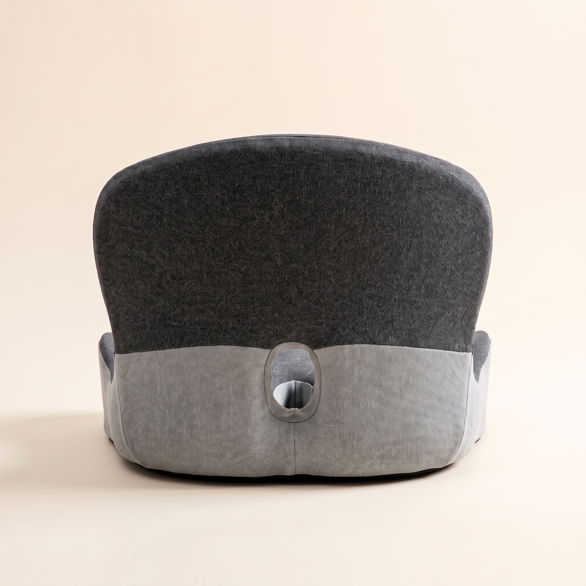 Rear view of the color blocked gray seat cushion showing the backrest