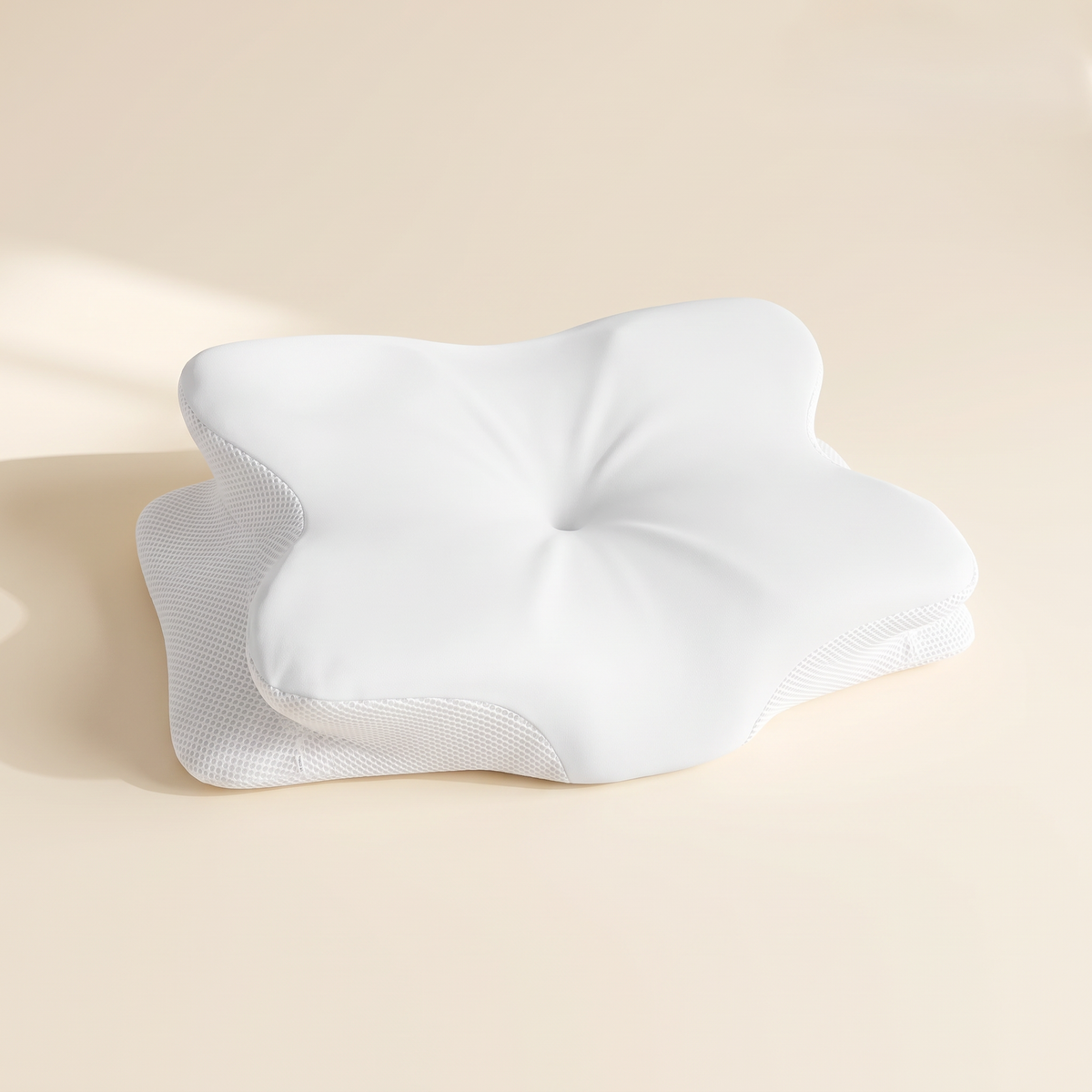 Ultra contour memory foam pillow in white with a smooth stretch cover and white mesh base