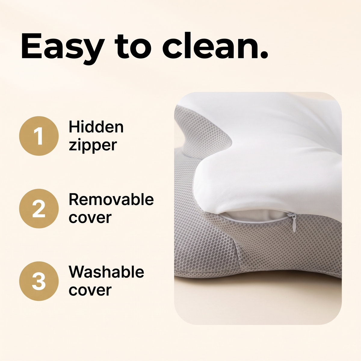 Ultra pillow easy to clean with a hidden zipper and removable washable cover