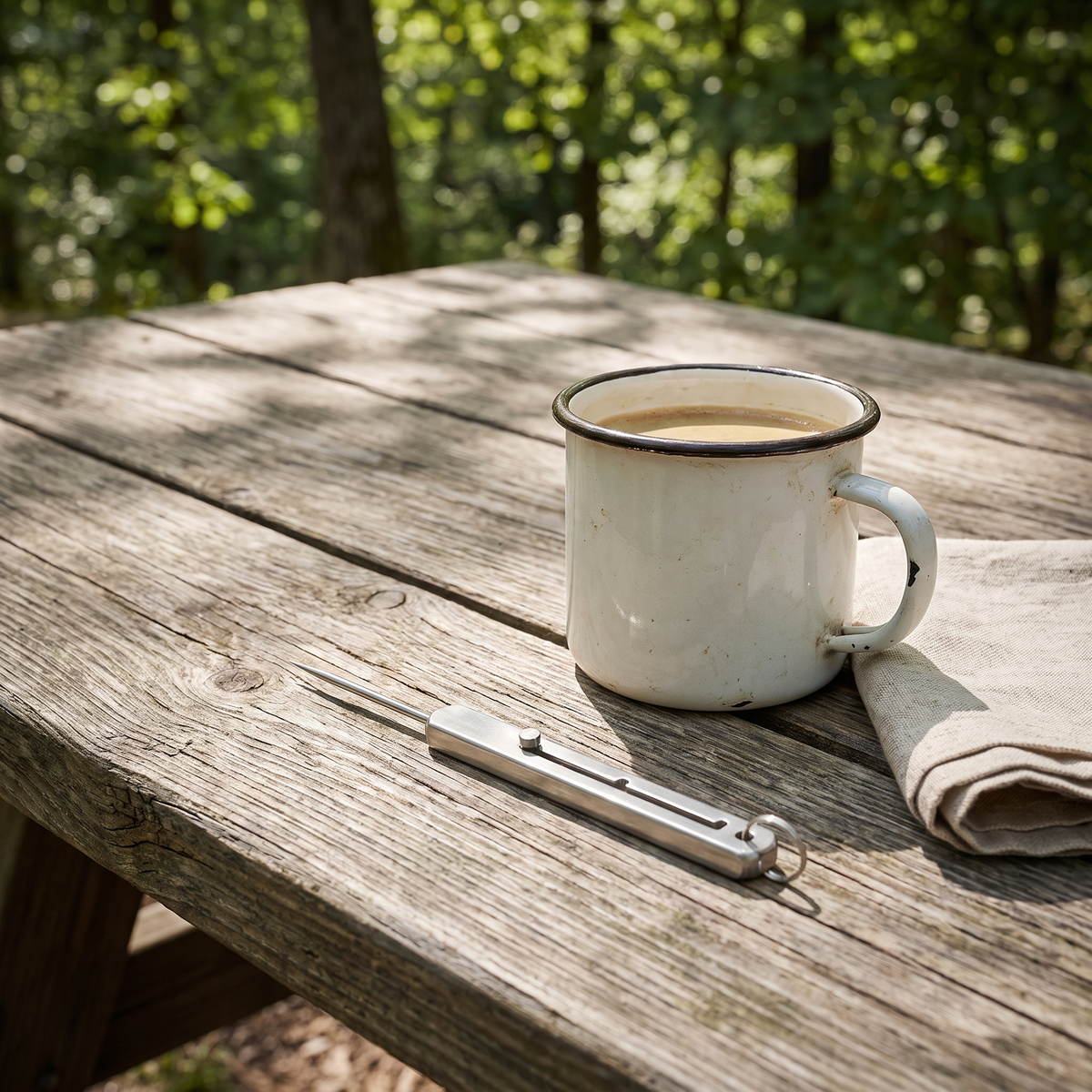 Retractable Titanium Toothpick in use outdoors